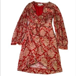 Anthropologie Floral Print Red and Cream Long Sleeve Midi Dress Size 0